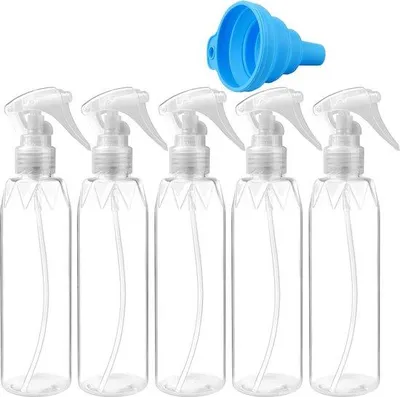 Immagine prodotto di 5 flaconi spray da 200 ml in plastica trasparente con beccuccio in silicone