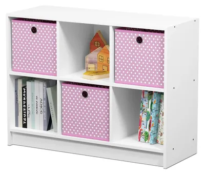 Produktbild von Bücherregal mit 6 Fächern und 3 Einschüben, Holz, Weiß/Rosa, 30,23 x 30,23 x 59,94 cm