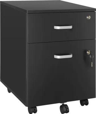 A black roll container with two drawers and silver handles, shown from a front-left angle on a white background.