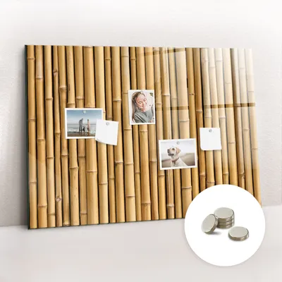 Produktbild von Magnetische Wandtafel aus Glas – Memotafel mit gebogener Vorderseite – Enthält 5 Magnete – 100x70 cm – Mit Bambusleisten