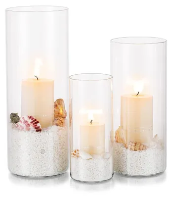 Produktbild von Glaskerzenhalter Set: Moderne Windlichter für Stumpenkerzen und Teelichter, Vasen für Pampasgras, Tischdekoration für Hochzeiten, Wohnzimmer und Esstische (M+L+XL, 1 Satz)