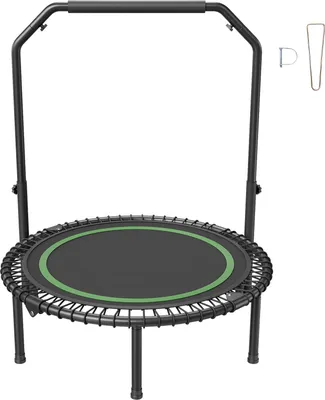 Zdjęcie produktu dla Składana mini trampolina SucceBuy 40", fitness rebounder, maksymalne obciążenie 330 funtów, regulowany uchwyt z pianki z 4 poziomami wysokości, do treningów wewnątrz i na zewnątrz dla dorosłych