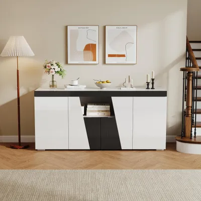 Immagine prodotto di Armadio contenitore grande, bianco e nero, con 4 ante e struttura in metallo