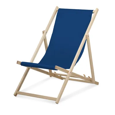 Image de Chaise longue - unicolore - bleu foncé - pliable - en bois de hêtre - supporte jusqu'à 95kg - dossier réglable en 3 positions - Chaise longue de plage