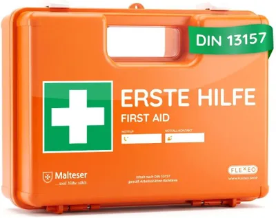 Produktbild von Erste-Hilfe-Set DIN 13157:2021, Wandmontage, 5 Aufkleber, 3 Siegel, für Büro