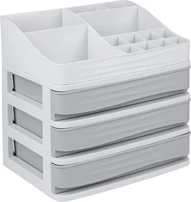 Produktbild von Kosmetik Make Up Organizer: 12 Fächer 3 Schubladen Schminktisch Organizer Grosse Kapazität Schmink Kosmetik Aufbewahrung Staubdicht Makeup Cosmetic Organizers für Schlafzimmer Badezimmer