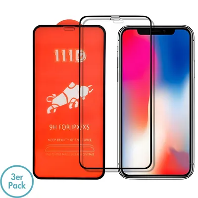 A product shot featuring two screen protectors for an iPhone, one on an orange backing and the other placed on an iPhone.