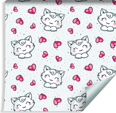 Produktbild von 10m VLIES TAPETE Rolle Kinderzimmer Katzen und Herzen XXL