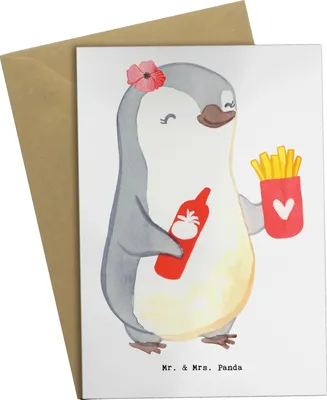 Produktbild von Mr. & Mrs. Panda Grußkarte Imbissbesitzerin Herz - Weiß - Geschenk, Pommesliebe, osterkarten, Pommes, mit Ketchup, Imibissverkäuferin, einladungskarten, Klappkarte