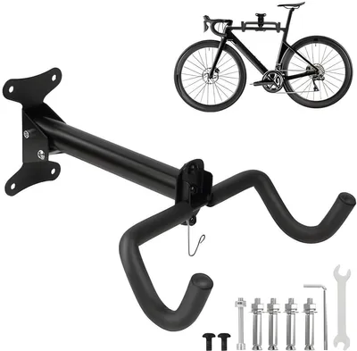 Produktbild von PolkaHome® Fahrrad-Wandhalterung – klappbar, Metall, schwarz, max. 30 kg, inkl. Zubehörhaken