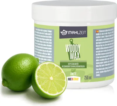 Produktbild von Mahlzeit WOODY WAX Limette Holzpflege für Schneidebrett, 250 ml, 100% natürlich, Holz Pflegemittel