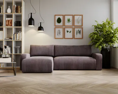 Produktbild von Kaiser Möbel Ecksofa mit schlaffunktion und bettkasten, Couch L form, Schlaffunktion ARAGON Dicker Cord Braun Ottomane Links