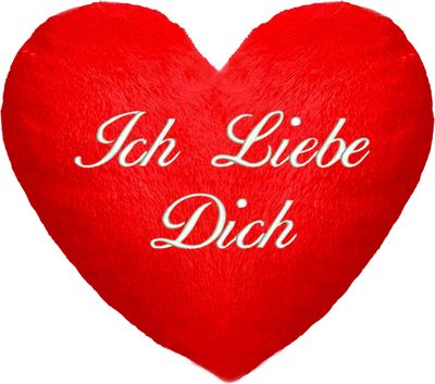 HERZKISSEN Rot, Kissen in Herzform (35 x 40 cm), Flauschiges Minky, Plüschherz, ICH LIEBE DICH Bestickt [091]