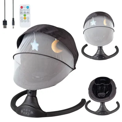 Image de Bebies First, transat électrique pour bébé, noir – Transat avec connectivité Bluetooth, minuterie, télécommande et panneau tactile LED, adapté dès la naissance jusqu'à 9 kg