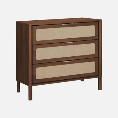 Produktbild von sweeek - Vintage Kommode mit Holzdekor und Flechtwerk, 3 Schubladen - Nussbaumfarben