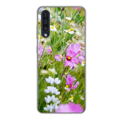 Produktbild von MuchoWow® Handyhülle Schutzhülle Hülle für Samsung Galaxy A50 Blumen - Natur - Grün - Gras - Lila - Weiß Silikon Softcase Handy Hülle - Mobiltelefonhülle