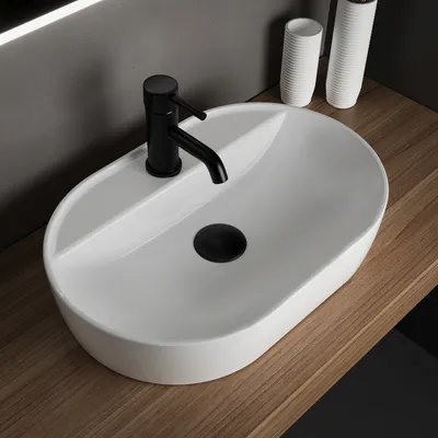 Produktbild von Alpenberger Waschtisch | Aufsatzwaschbecken Waschschüssel | Klein Waschschale für Badezimmer und Gäste WC | Keramik Waschbecken | Handwaschbecken | Gästewaschbecken in Schalenform