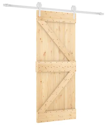 Zdjęcie produktu dla Drzwi przesuwne vidaXL w kolorze naturalnym i białym, 85 x 210 cm, z litego drewna sosnowego