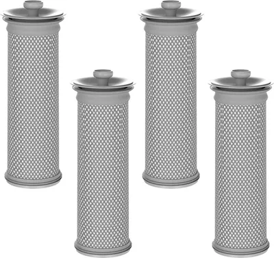 Four identical vacuum cleaner filters are arranged in a row against a white background.