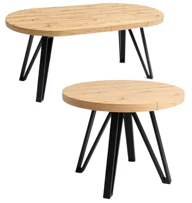 Produktbild von Massiver ausziehbarer Esstisch, Industrial-Look, Runder Tisch Ø100/200 cm Artisan Eiche
