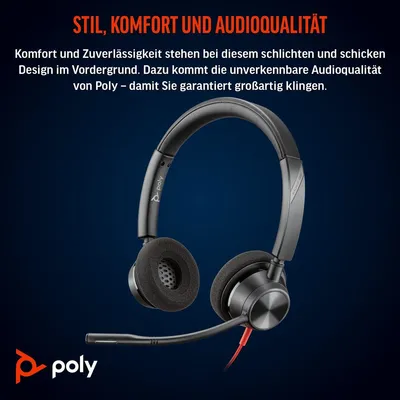 Obrázok produktu pre HP Poly Stereofónna náhlavná súprava Poly Blackwire 3320 USB-C + adaptér USB-C/A, Kábel, 20 - 20000 Hz, Kancelária / call centrum, 131 g, Slúchadlá s mikrofónom, Čierna