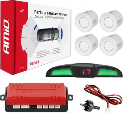 Zdjęcie produktu dla Zestaw czujników parkowania cofania LED COB 4 sensory białe AMIO-02283