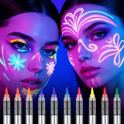 Produktbild von UV Schminke Stifte Set 10 Farben Schwarzlicht Körperfarbe
