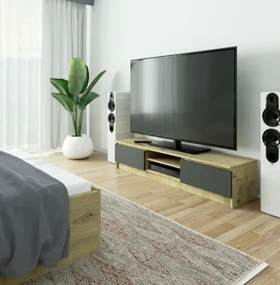 Obrázek produktu pro Televizní skříňka 160 cm, televizní stolek se 2 dvířky a 2 otevřenými přihrádkami, výška 33 cm, model CLP