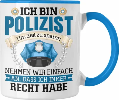 Produktbild von Trendation - Polizist Tasse Geschenk Lustiger Spruch Männer Bester Polizei (Blau)