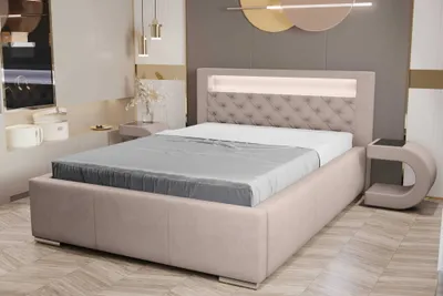 Zdjęcie produktu dla Łóżko tapicerowane AGMAT TUNIS z wezgłowiem, 200 x 200 cm, łóżko podwójne z podstawą łóżka i stelażem z metalowych listew, tkanina welurowa: beżowy