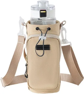 Produktbild von Beige Beutel mit Telefonfach - tragbarer Wasserflaschenhalter - Reisebeutel für Wandern Camping Sport