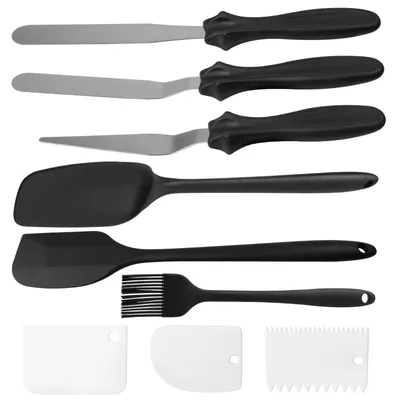 Produktbild von Küchenhelfer-Set – 9-teiliges Set aus Silikon und Edelstahl, bestehend aus Spateln und Schabern