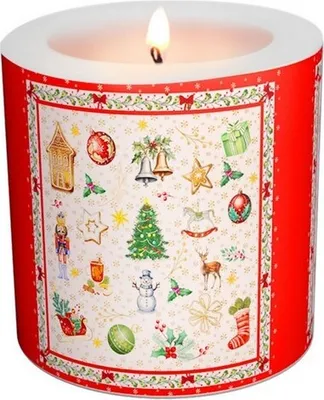 Produktbild von Kerze rund Cozy Christmas Time red - Gemütliche Weihnachten rot Ø 8cm, Höhe 7,5cm