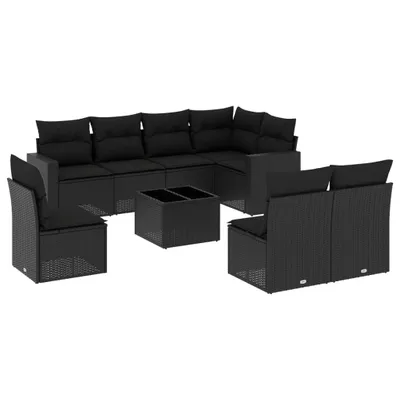 Produktbild von vidaXL 9-tlg. Garten-Sofagarnitur mit Kissen Schwarz Poly Rattan