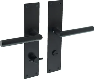 Produktbild von Intersteel Türdrücker Jura auf Schild 250x55x2 mm mit Bad/WC 78 mm + 8 mm stift Edelstahl/Schwarz matt