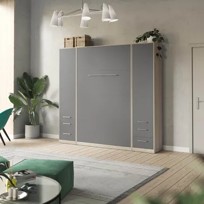 Produktbild von SMARTBett Wohnwand  Set mit Schrankbett Standard 140x200 Vertikal + 2 x 50-Schränke Eiche Sonoma/Anthrazit