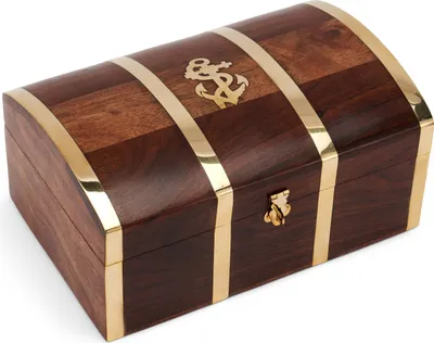 Produktbild von 26x17x12cm Schatztruhe natur Holz mit Messing verziert Schatzkiste verschließbar