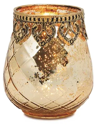 Produktbild von Vintage Kerzenglas als Windlicht Laterne gold in 9 x 10 cm