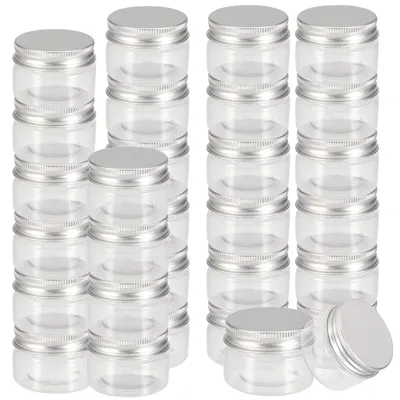30 klare Plastikdosen 30 ml mit Alu-Schraubdeckel, 35x50 mm
