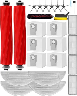 Produktbild von 26 Stück Ersatzteile Set für Roborock S7 MaxV Ultra/S7 Max Ultra/S7 Pro Ultra: 2 Hauptbürste, 1 Selbstreinigende Bürste, 4 Wischtücher, 6 Seitenbürsten, 4 HEPA Filter, 6 Staubbeutel, 1 Putztuch