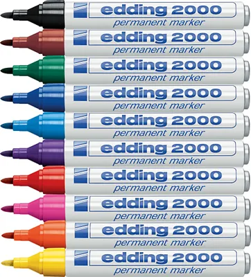 Produktbild von Edding-Marker, Größe 2000, Strichstärke 1,5-3 mm, verschiedene Farben, 10 Stück, 1 Box