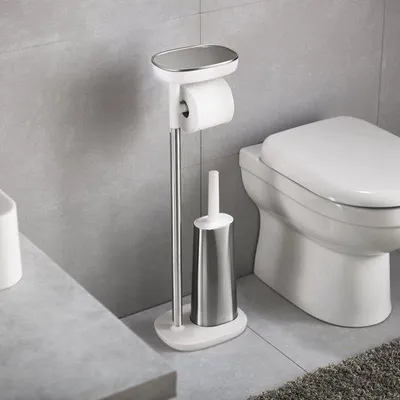 Image de Porte-papier mural avec brosse WC flexible et étagère - Acier inoxydable