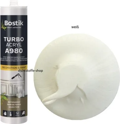 Produktbild von Bostik A980 Turbo Acryl weiß 300ml Kartusche 1K Acryl Dichtstoff Bau Maleracryl
