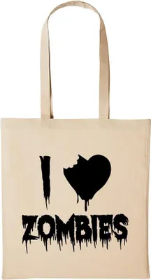 Produktbild von Huuraa Baumwollbeutel I Love Zombies Geschenk Einkaufstasche Natural 10 Liter Baumwolle I Love Zombies Accessoire