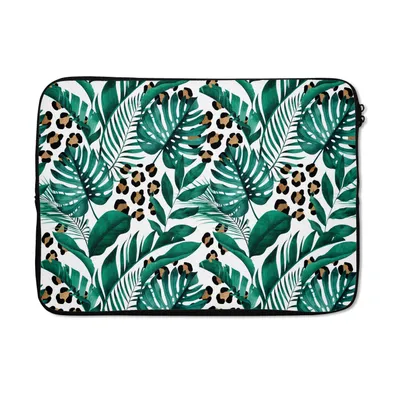 Produktbild von MuchoWow® Laptop Hülle 14 ZollTropical - Pantherdruck - Weiß Laptoptasche - Laptoptasche - Stoßsicher - Schutzhaube
