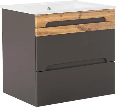 Produktbild von Badmöbel Set 60cm Waschbecken mit Unterschrank Waschtisch Schublade Hängeschrank