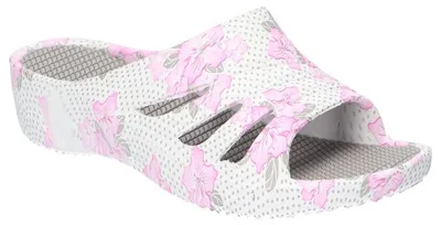 Produktbild von American Club NH20, Damen Schaumstoff Pantoletten Keilabsatz Blumenmuster leicht bequem, Weiss/Grau 40