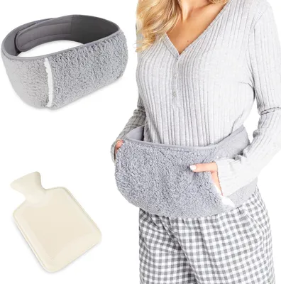 Productafbeelding van Portable Hot Water Bottle for Menstrual Pain Relief, Plush Bag with Soft Cover and Hand Pockets, Wrap for Endometriosis, Cramps
