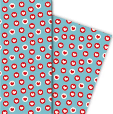 Produktbild von Herz Geschenkpapier mit lustigen Punkten in hellblau - G6395, 32 x 48cm