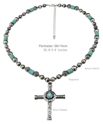 Türkis-Stein Kreuz Choker Halskette, Boho-Anhänger